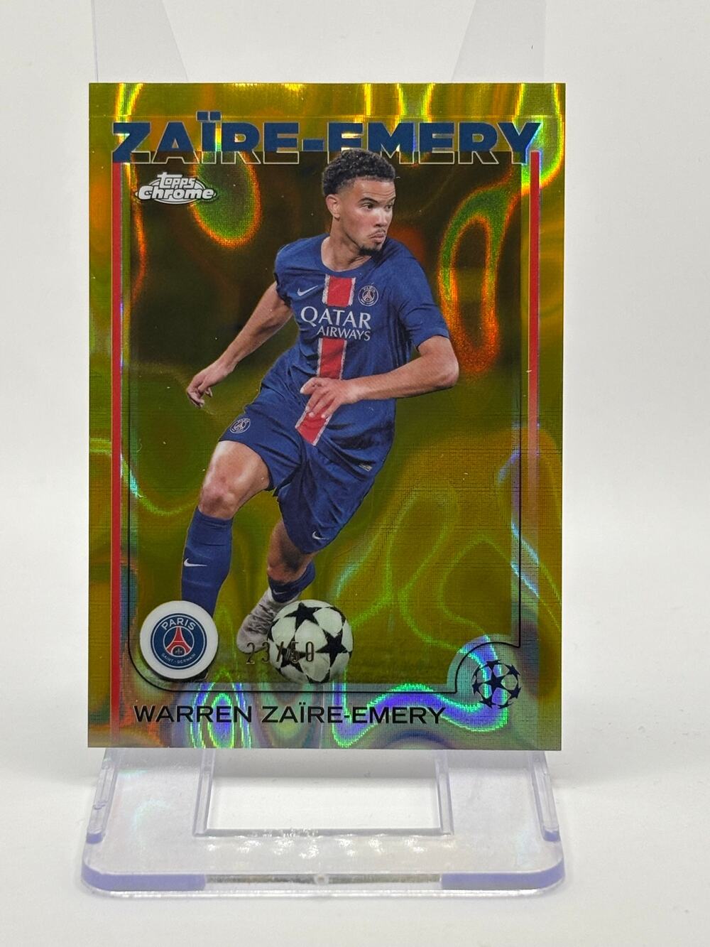 2025 Topps Chrome UEFA Warren Zaire-Emery Gold Lava Refractor 23/50 SP PSG